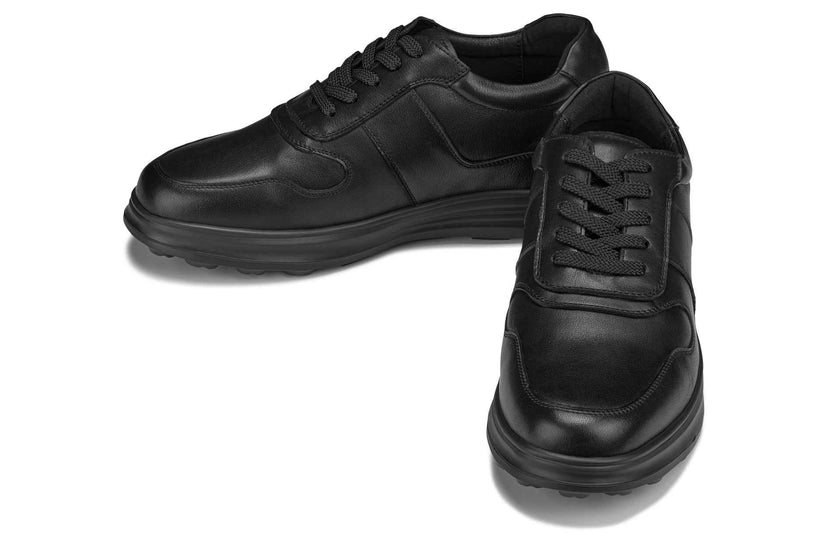 CALTO - Y7080 - 2.8 Inches Taller (Black) - Lightweight Nappa Leather Sneakers