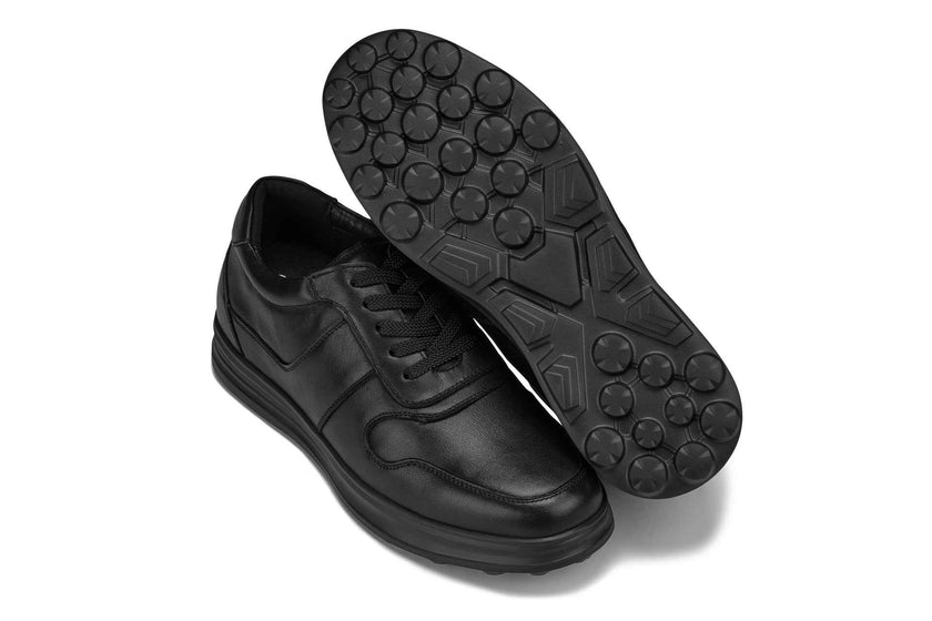 CALTO - Y7080 - 2.8 Inches Taller (Black) - Lightweight Nappa Leather Sneakers