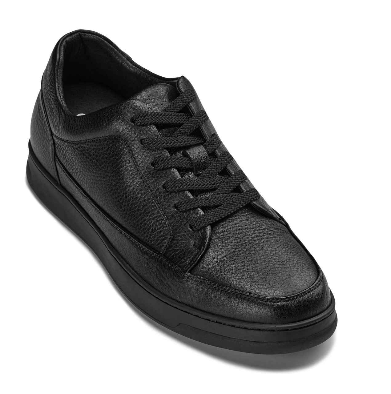 CALTO - Y7111 - 2.6 Inches Taller (Black) - Elevated Pebble Grain Leather Sneakers