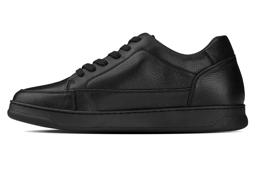 CALTO - Y7111 - 2.6 Inches Taller (Black) - Elevated Pebble Grain Leather Sneakers