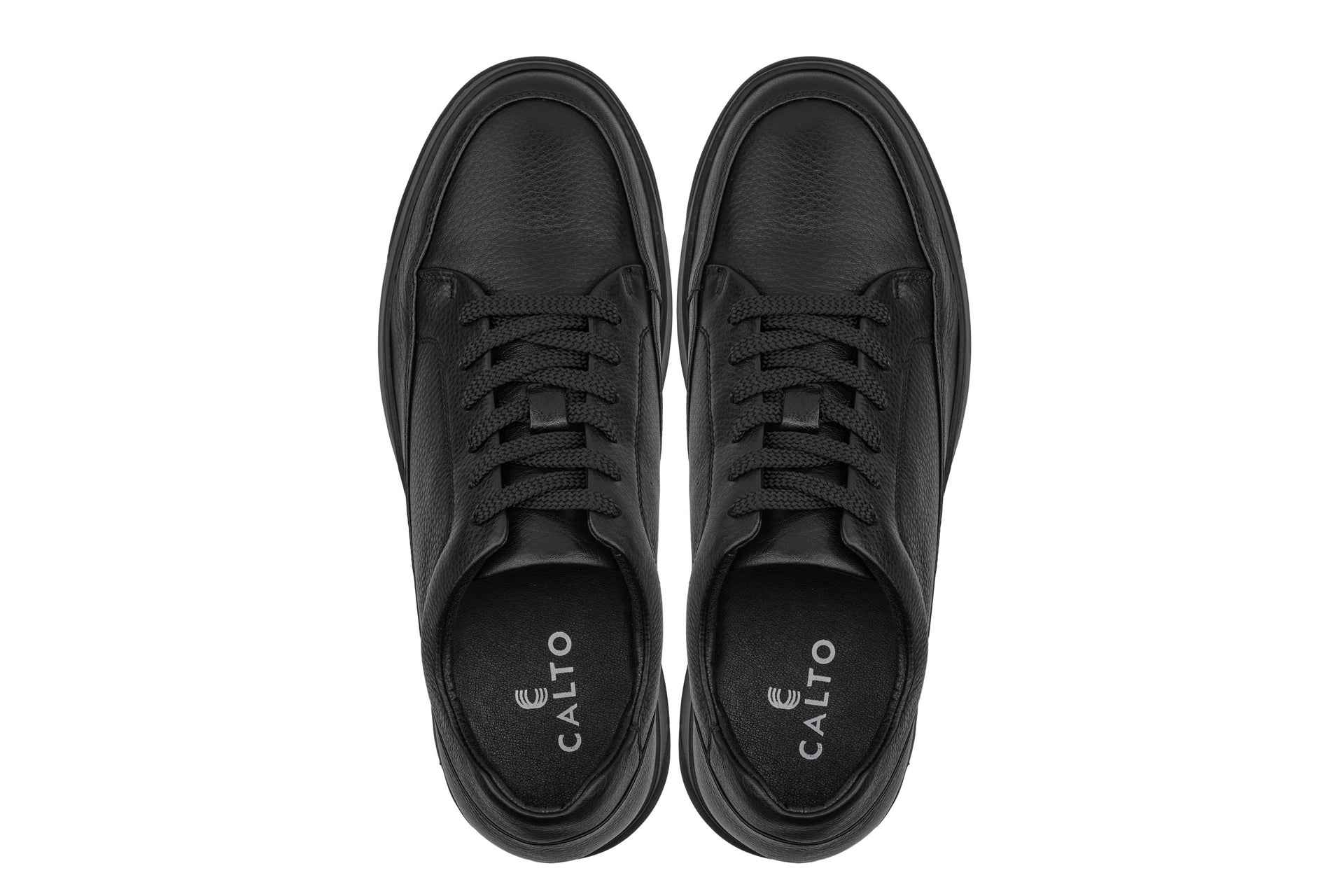 CALTO - Y7111 - 2.6 Inches Taller (Black) - Elevated Pebble Grain Leather Sneakers