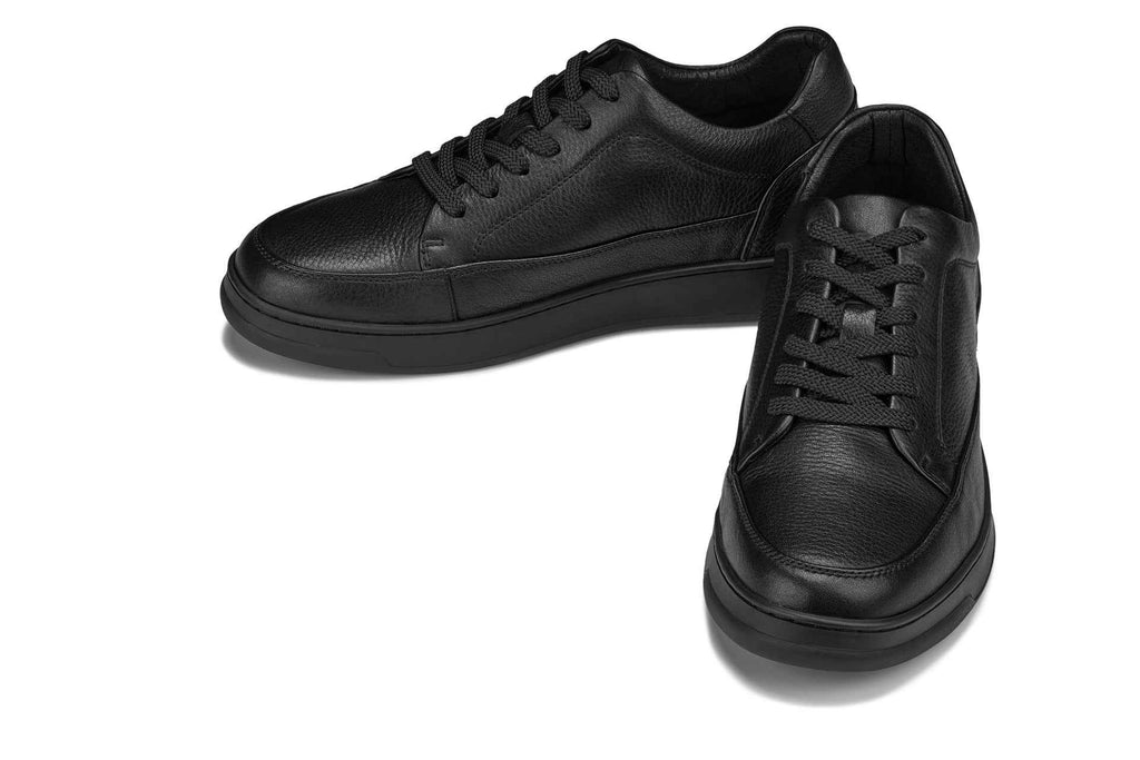 CALTO - Y7111 - 2.6 Inches Taller (Black) - Elevated Pebble Grain Leather Sneakers