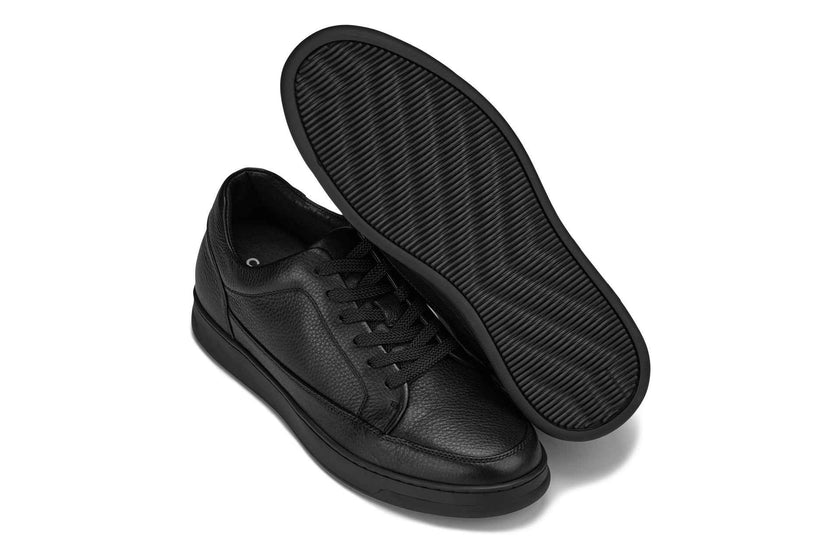 CALTO - Y7111 - 2.6 Inches Taller (Black) - Elevated Pebble Grain Leather Sneakers