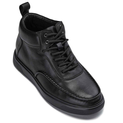 CALTO - Y7112 - 2.8 Inches Taller (Black) - Nappa Leather Moc-Toe Sneak-Boots