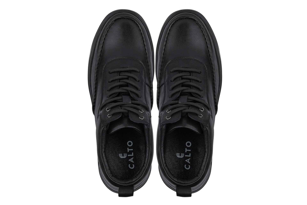 CALTO - Y7112 - 2.8 Inches Taller (Black) - Nappa Leather Moc-Toe Sneak-Boots