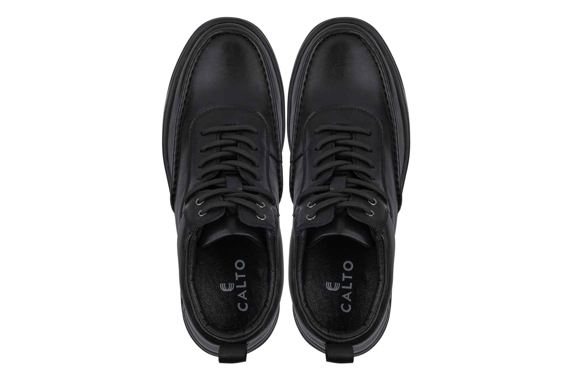 CALTO - Y7112 - 2.8 Inches Taller (Black) - Nappa Leather Moc-Toe Sneak-Boots