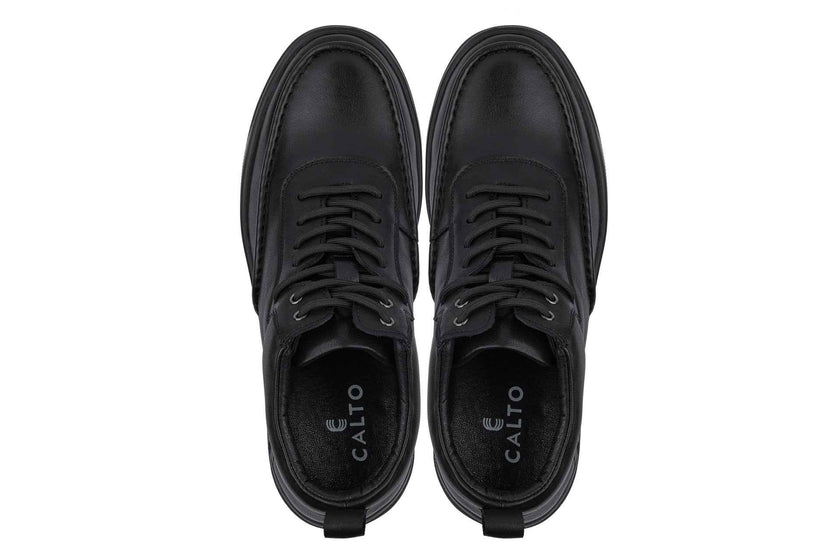 CALTO - Y7112 - 2.8 Inches Taller (Black) - Nappa Leather Moc-Toe Sneak-Boots