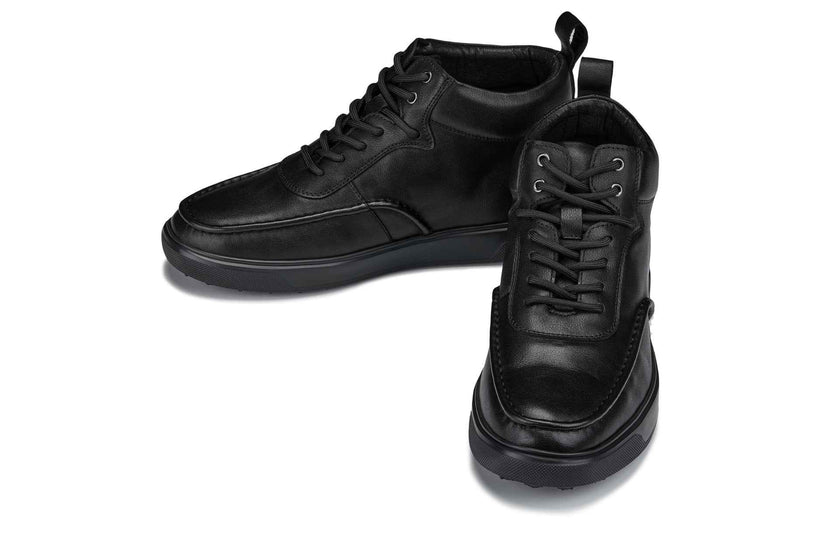 CALTO - Y7112 - 2.8 Inches Taller (Black) - Nappa Leather Moc-Toe Sneak-Boots