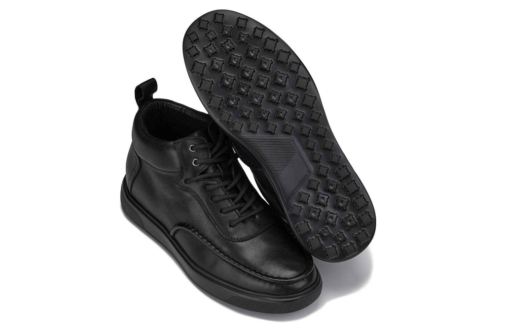 CALTO - Y7112 - 2.8 Inches Taller (Black) - Nappa Leather Moc-Toe Sneak-Boots
