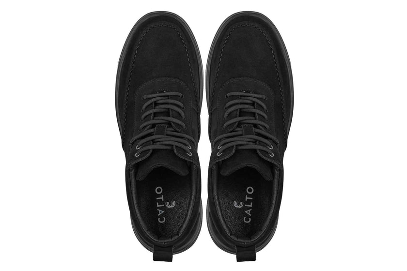 CALTO - Y7113 - 2.8 Inches Taller (Black) - Nubuck Suede Moc-Toe Sneak-Boots