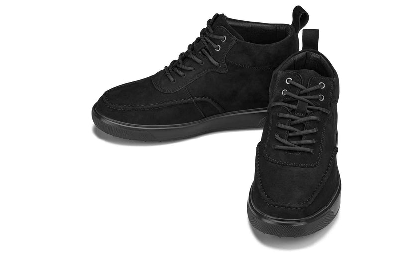 CALTO - Y7113 - 2.8 Inches Taller (Black) - Nubuck Suede Moc-Toe Sneak-Boots