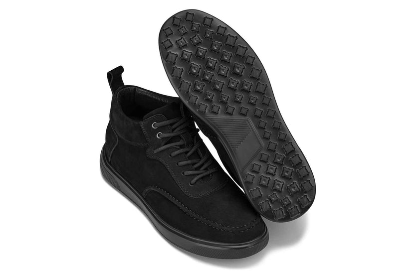 CALTO - Y7113 - 2.8 Inches Taller (Black) - Nubuck Suede Moc-Toe Sneak-Boots