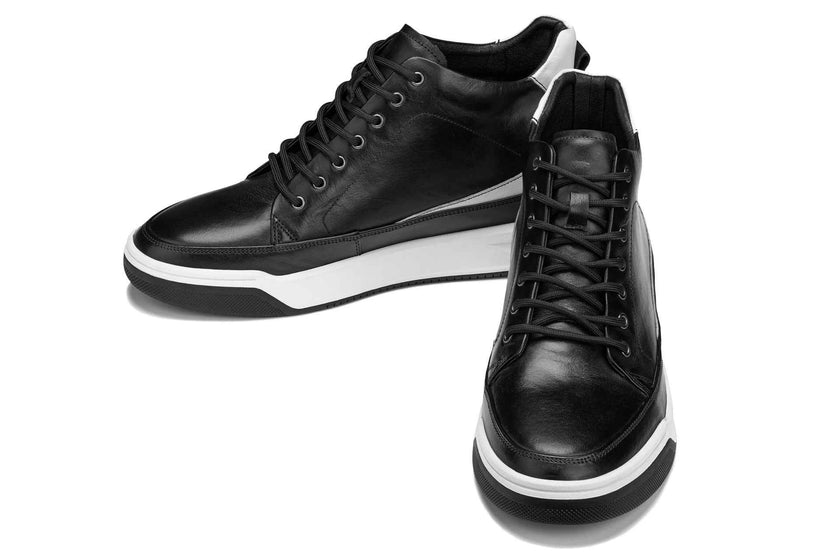 CALTO - Y7150 - 2.6 Inches Taller (Black) - Leather Ankle Top Sneak-Boot