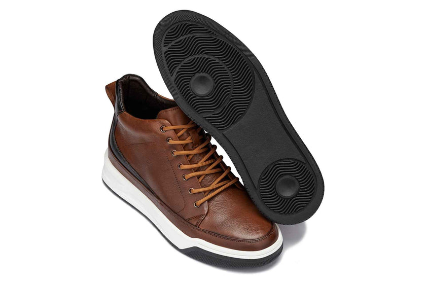 CALTO - Y7153 - 2.6 Inches Taller (Brown) - Leather Ankle Top Sneak-Boot