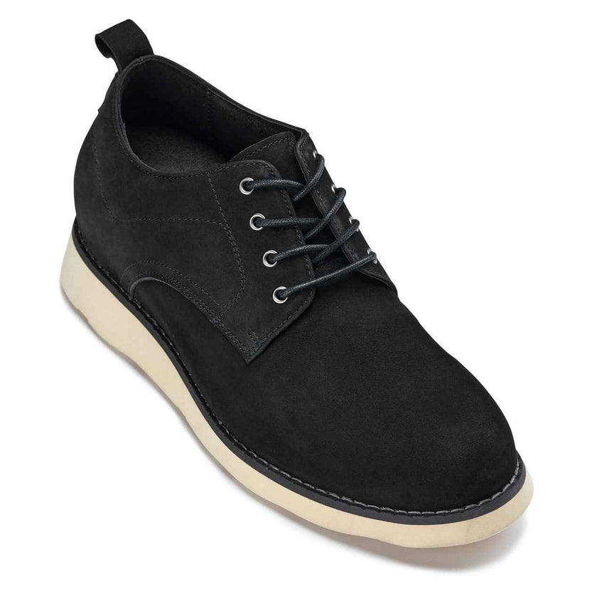 CALTO - Y7261 - 2.8 Inches Taller (Black) - Nubuck Upper Wedge Sole Work Boots