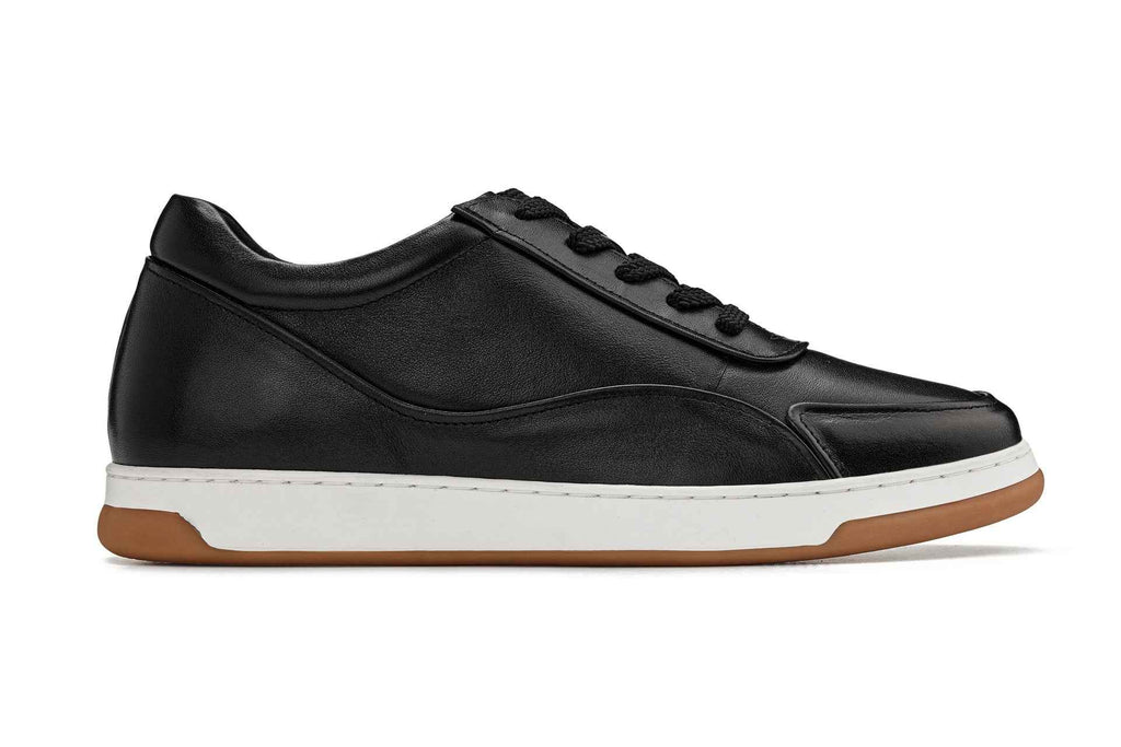 CALTO - Y7885 - 2.6 Inches Taller (Black/White & Gum Sole) - Elevated Leather Sneakers