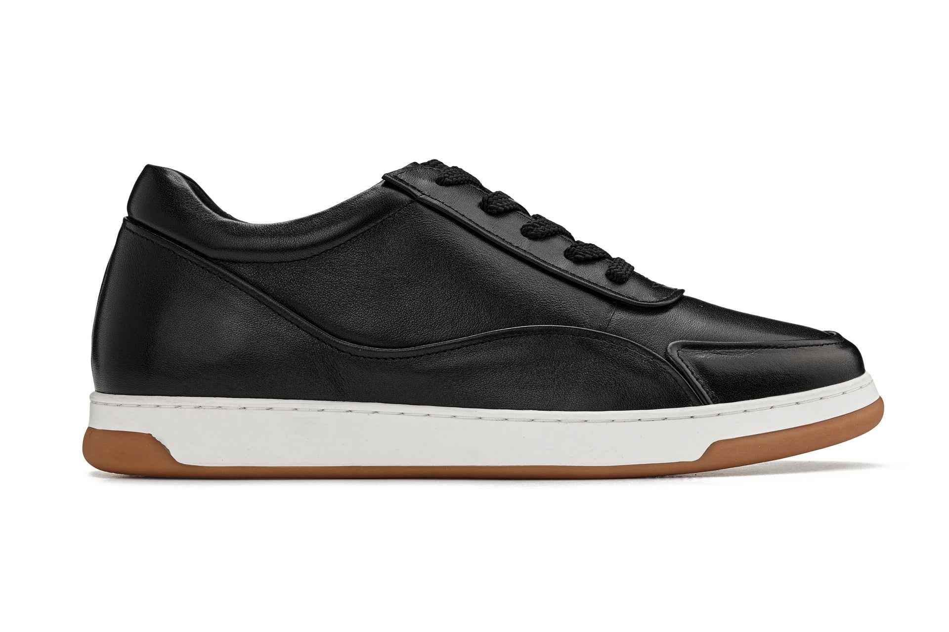 CALTO - Y7885 - 2.6 Inches Taller (Black/White & Gum Sole) - Elevated Leather Sneakers