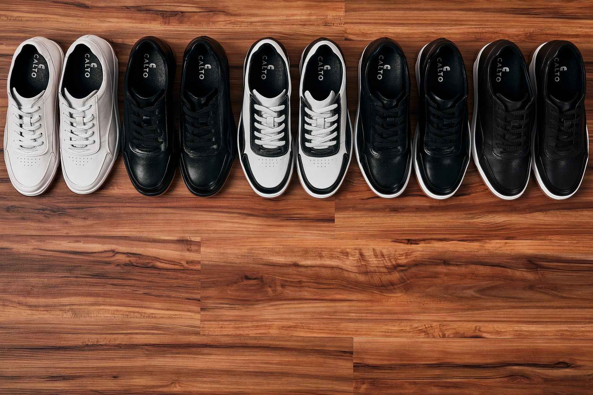 CALTO - Y7888 - 2.6 Inches Taller (Noir/Black & Gum Sole) - Elevated Leather Sneakers