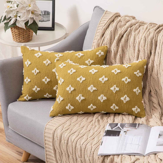 12''x20'' tufted floral lumbar support 100% cotton throw pillow | 7 colors textured daisy stitch design | boho chic lumbar & accent pillow | insert included