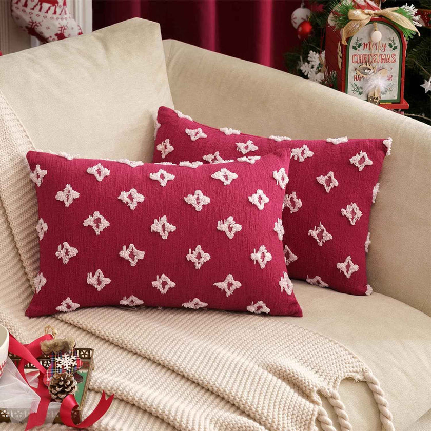 12''x20'' tufted floral lumbar support 100% cotton throw pillow | 7 colors textured daisy stitch design | boho chic lumbar & accent pillow | insert included