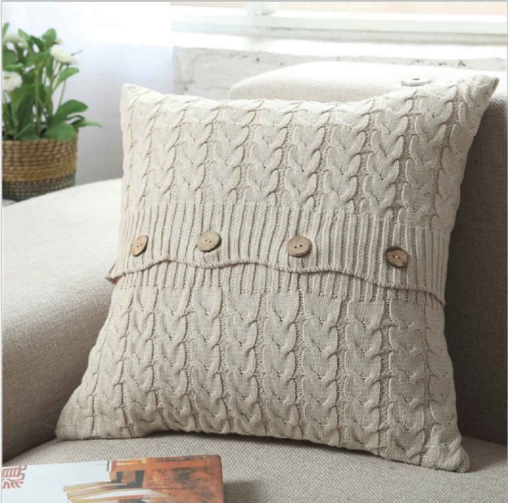 Cable knit throw pillow cover with 3 buttons closure, cover only size 18