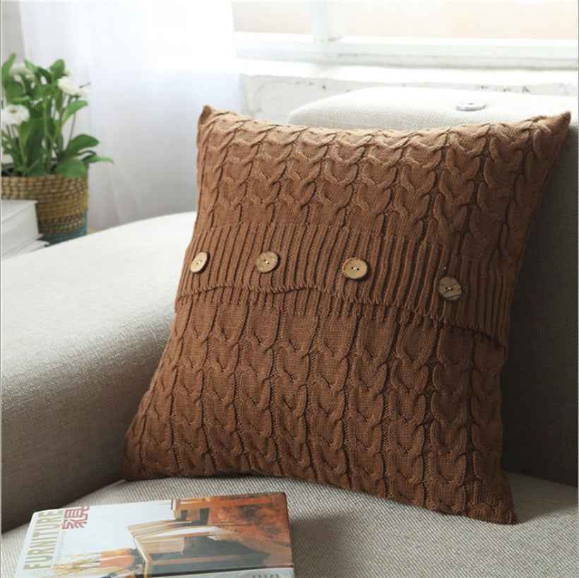 Cable knit throw pillow cover with 3 buttons closure, cover only size 18