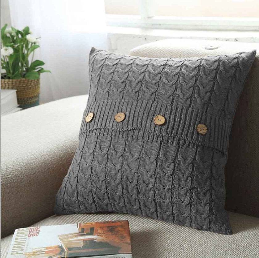 Cable knit throw pillow cover with 3 buttons closure, cover only size 18