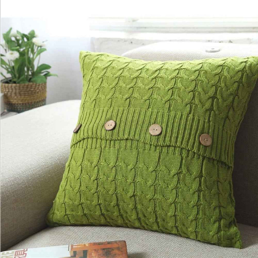 Cable knit throw pillow cover with 3 buttons closure, cover only size 18