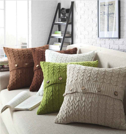 Cable knit throw pillow cover with 3 buttons closure, cover only size 18