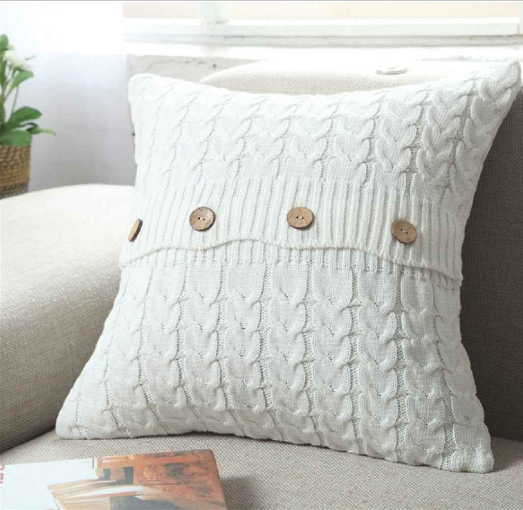 Cable knit throw pillow cover with 3 buttons closure, cover only size 18