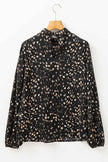 Leopard Lantern Sleeve Pleated Blouse