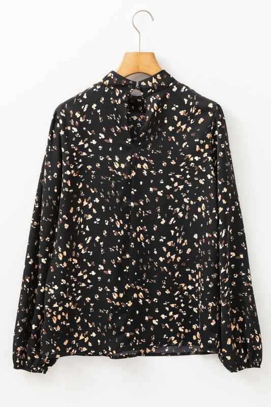 Leopard Lantern Sleeve Pleated Blouse