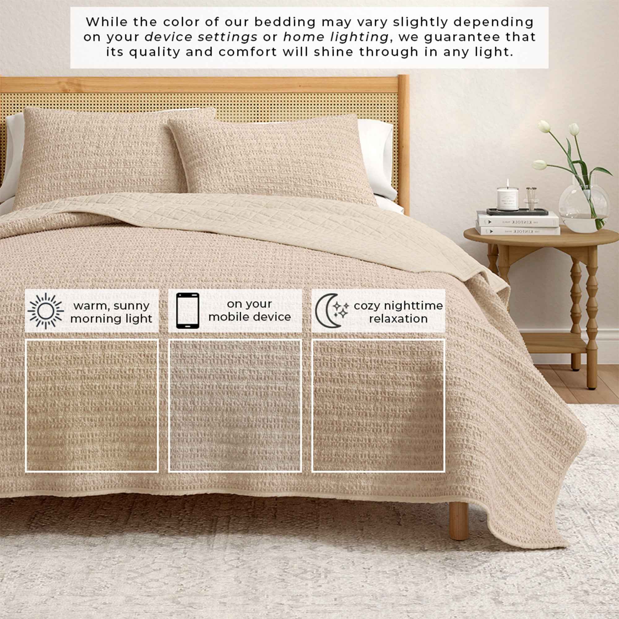 100% Cotton Honeycomb Waffle Garment Washed Quilt Set - Genevieve Collection