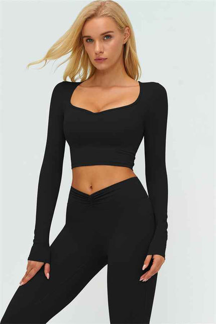 The Lushness Long Sleeve Crop Top Flared Leggings 2-Piece Set