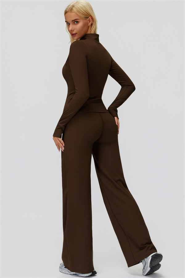 The FemmeFit Zip Jacket Straight Leg Pants 2-Piece Set