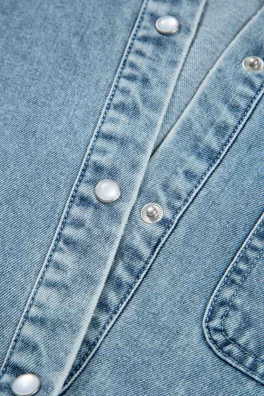 Denim Smocked Cuffs Shirt Mini Dress