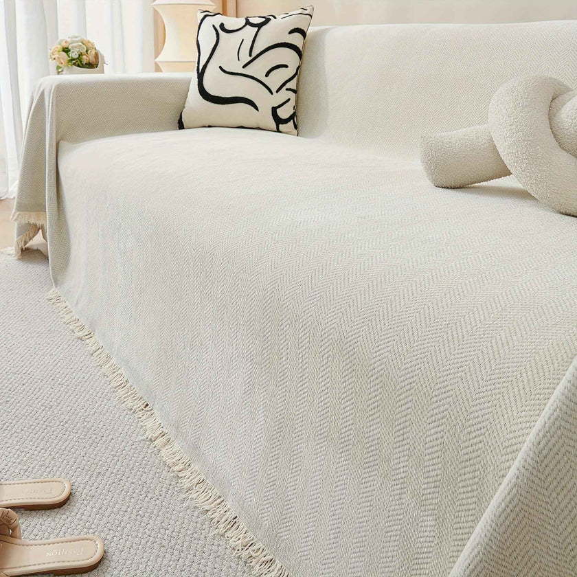 Update Sofa with Organic Couch Cover| Herringbone Chenille Tassels