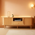 Natural Finish Entertainment Console With Sliding Door