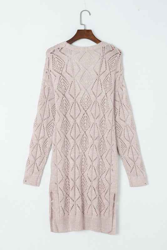 Solid Openwork Knit Button-Up Cardigan