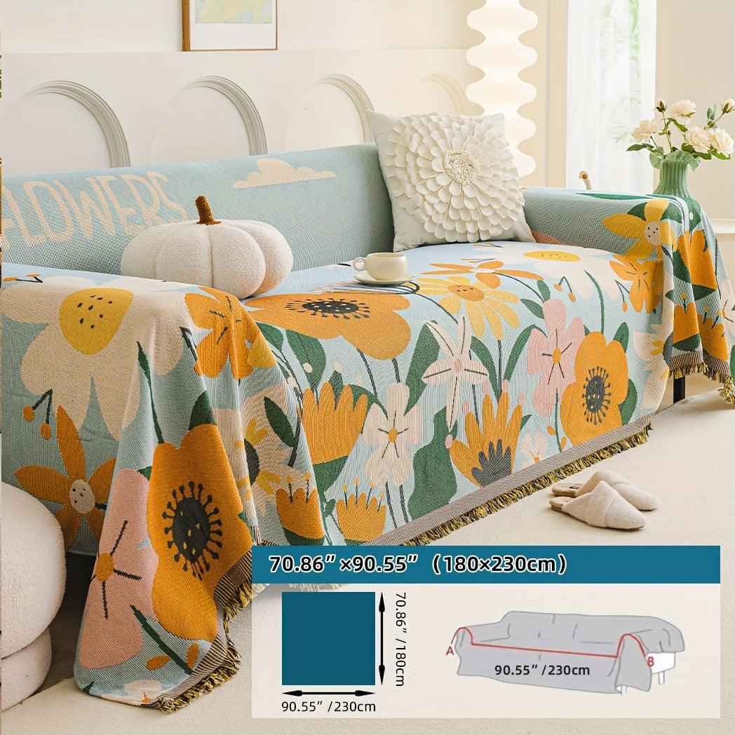 Boho Chic Double-sided Chenille Sofa Cover with Tassels - All-Season