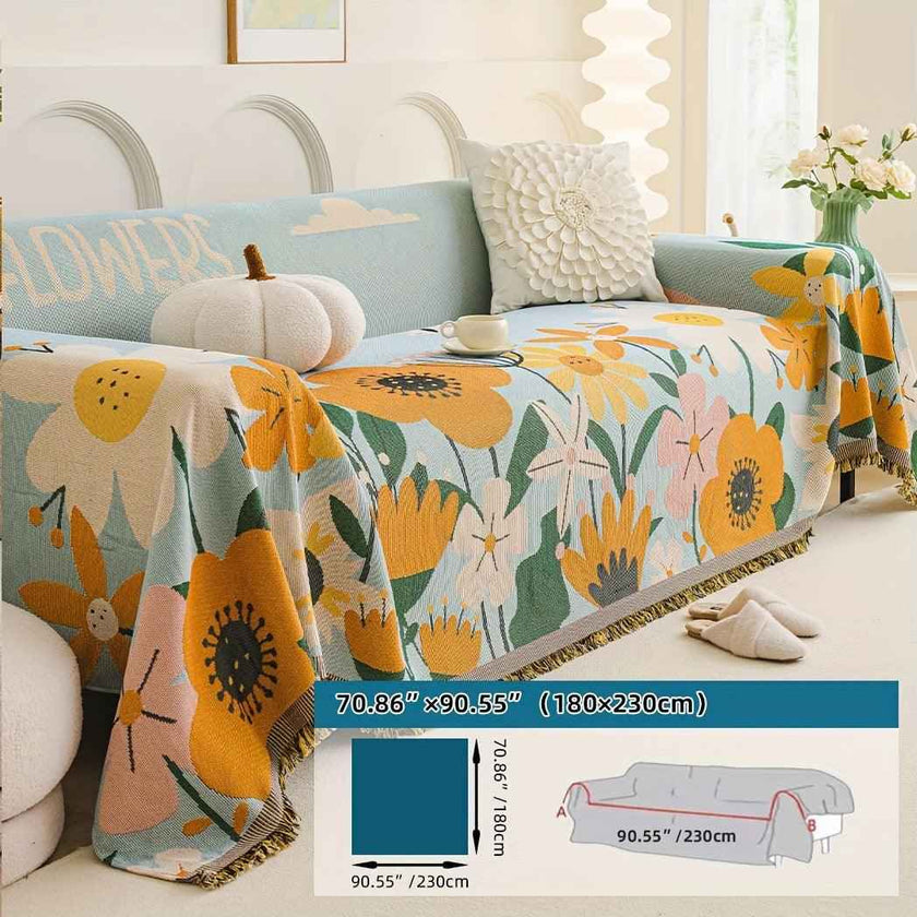 Boho Chic Double-sided Chenille Sofa Cover with Tassels - All-Season