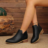 Classic Faux Leather V-Cut Ankle Boots with Block Heel