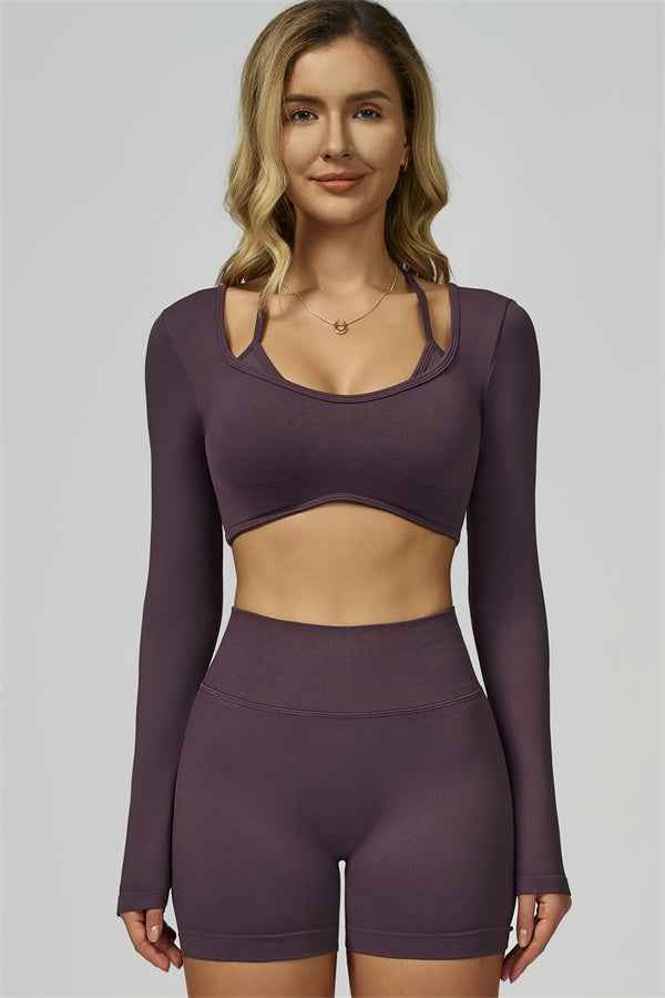 The Prime Long Sleeve Crop Top Shorts 2-Piece Set