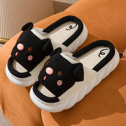 Piggy Cute Couple Open Toe Linen Cotton Linen Slippers