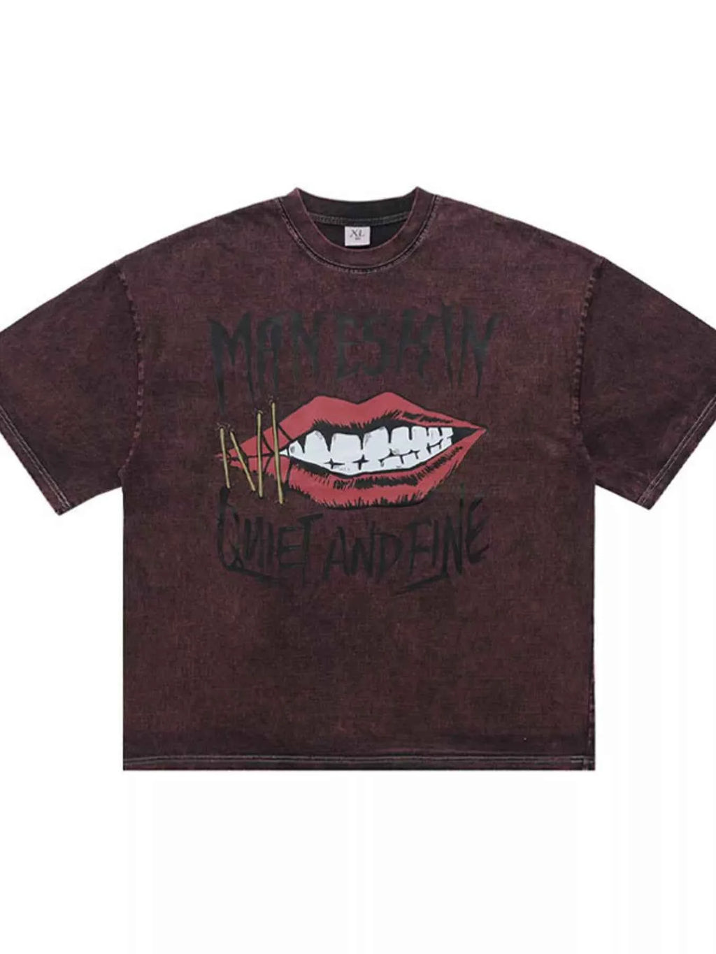 Men's Lip Graphic Washed Round Neck T-Shirt