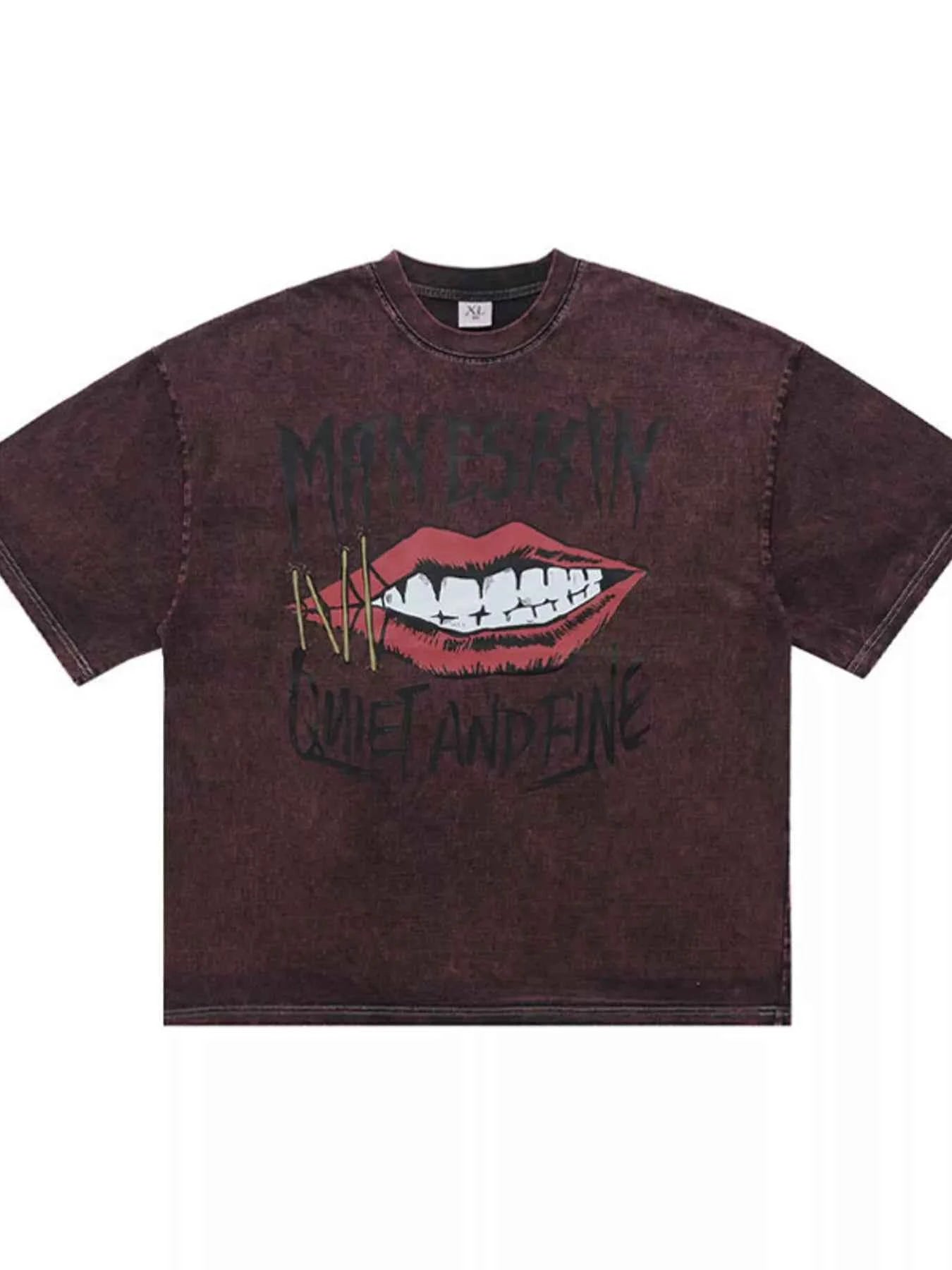 Men's Lip Graphic Washed Round Neck T-Shirt