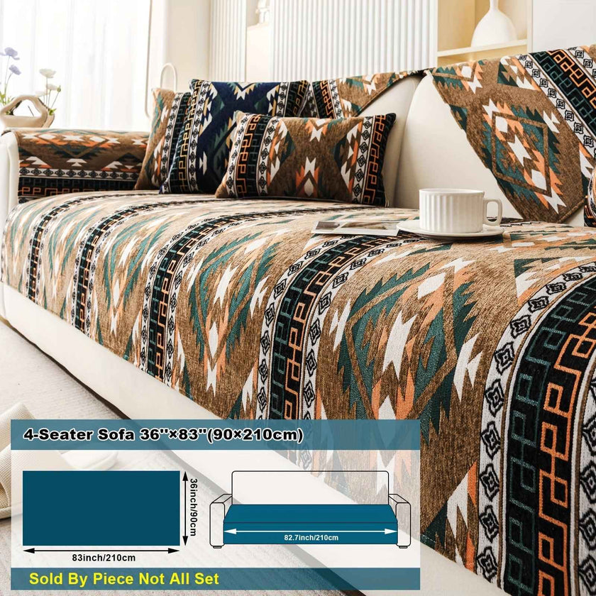 Boho Couch Cover - Chic Snow Chenille Sofa Slipcover