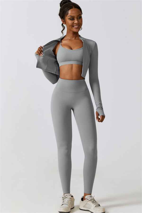 Juno Star Jacket Sports Bra Leggings 3-Piece Set