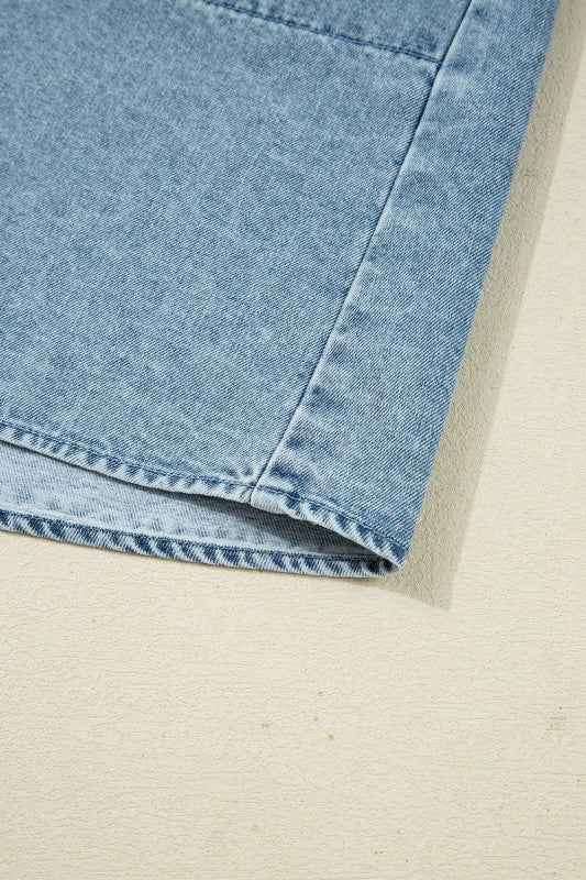 Denim Smocked Cuffs Shirt Mini Dress