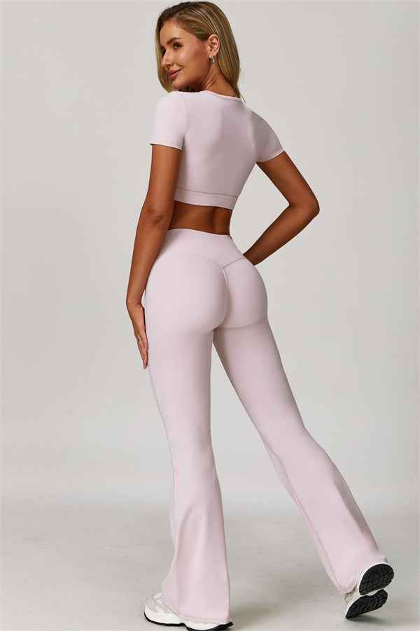The Lavish Cut-out Crop Top Flared Leggings 2-Piece Set